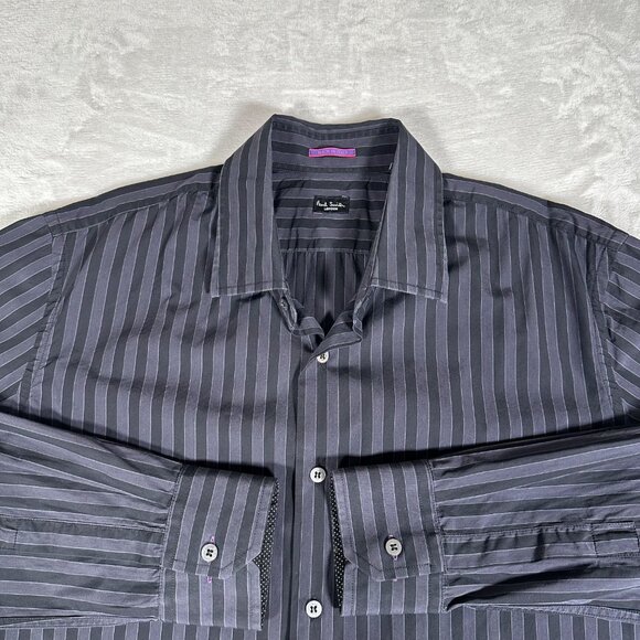 Paul Smith Shirt Men Size 17 43 Long Sleeve Striped 100% Cotton Made in Italy - Picture 2 of 11